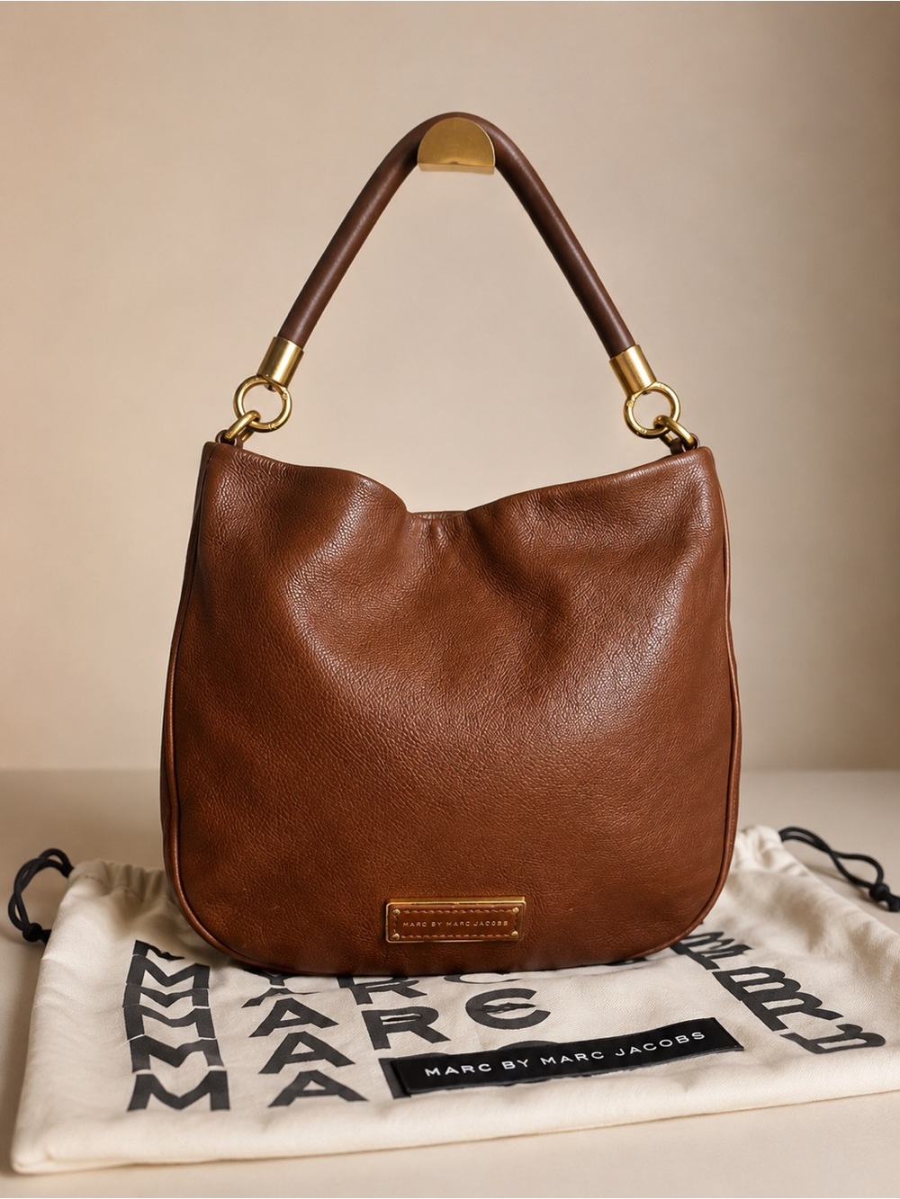 Marc by Marc Jacobs Pebbled Leather Hobo Shoulder Crossbody Cognac Bag - Picture 6 of 16